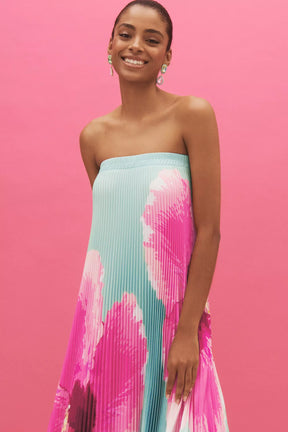 Vestido Longo Plissado Foral Modern Jasminy