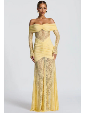 Vestido Longo Ombro a Ombro de Renda Modern Pauline