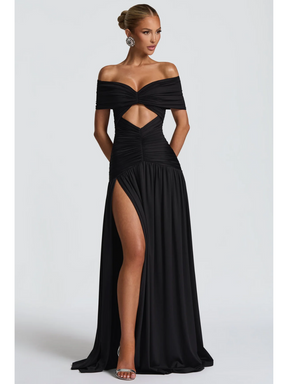 Vestido Longo Ombro a Ombro com Fenda Modern Susan