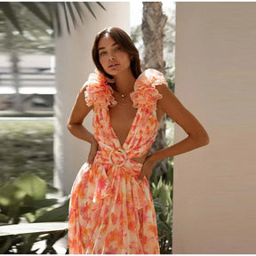 Vestido Longo com Babados no Ombro Modern Dalila