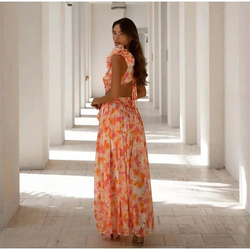 Vestido Longo com Babados no Ombro Modern Dalila