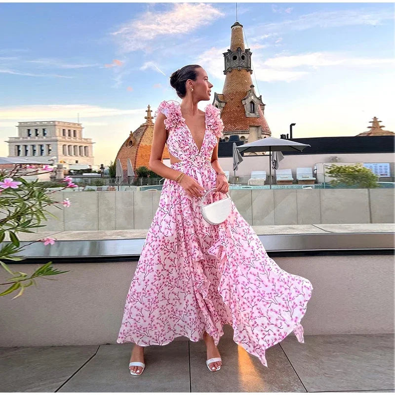 Vestido Longo com Babados no Ombro Modern Dalila