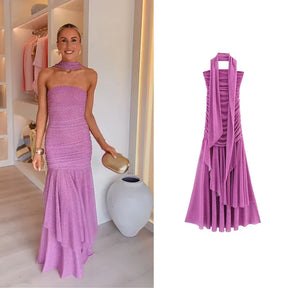 Vestido Longo sem Mangas com Babados Modern Millie