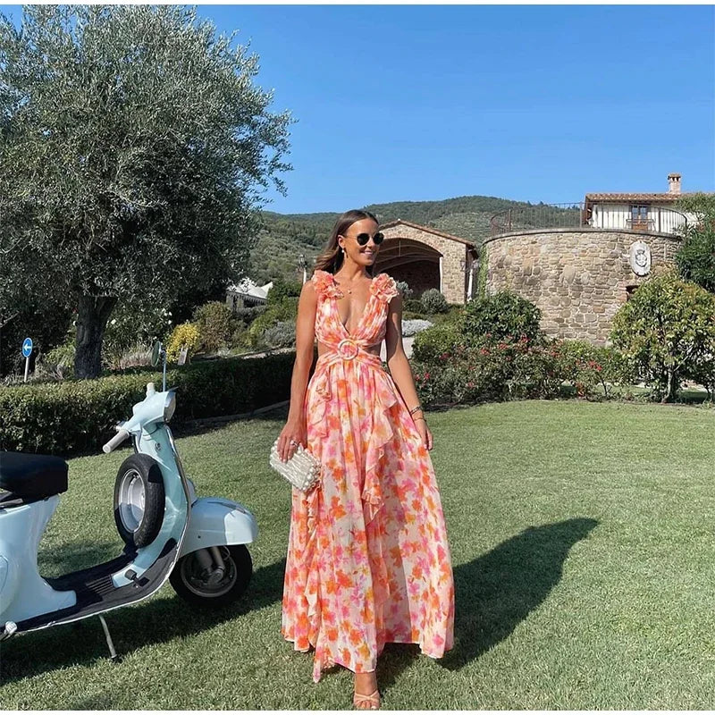 Vestido Longo com Babados no Ombro Modern Dalila