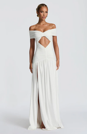 Vestido Longo Ombro a Ombro com Fenda Modern Susan