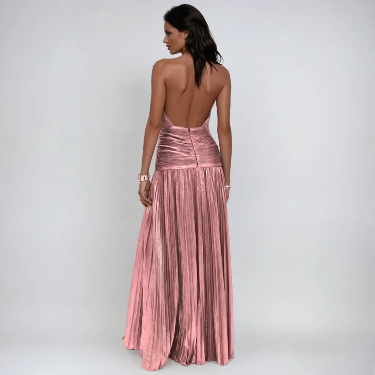 Vestido Longo Metalizado com Fenda Modern Lorry