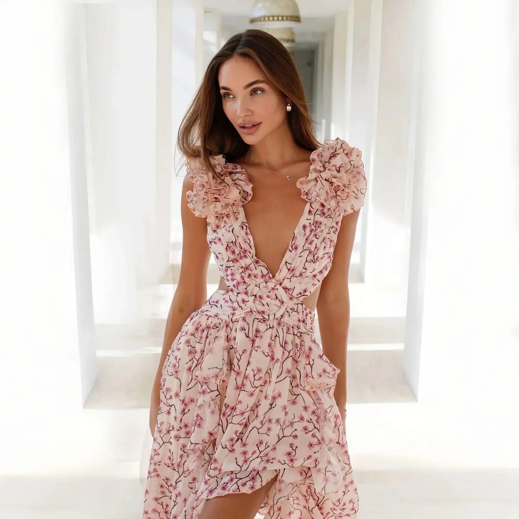 Vestido Longo com Babados no Ombro Modern Dalila