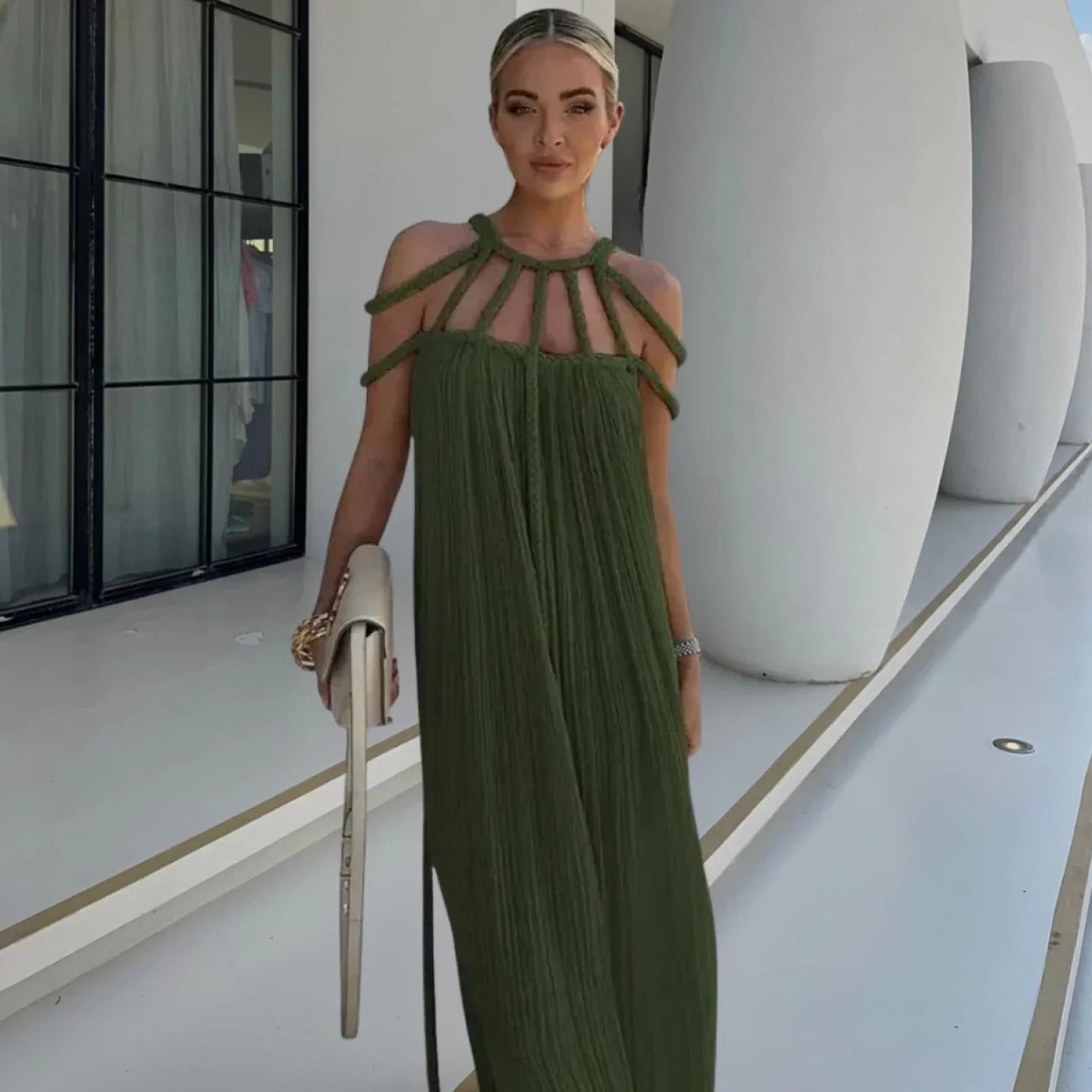 Vestido Longo com Tiras Trançadas Modern Helen