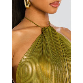 Vestido Longo Metalizado com Fenda Modern Lorry