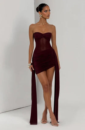 Vestido Curto Sem Alças Detalhe Assimétrico Pendurado Modern Fiorella