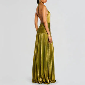 Vestido Longo Metalizado com Fenda Modern Lorry