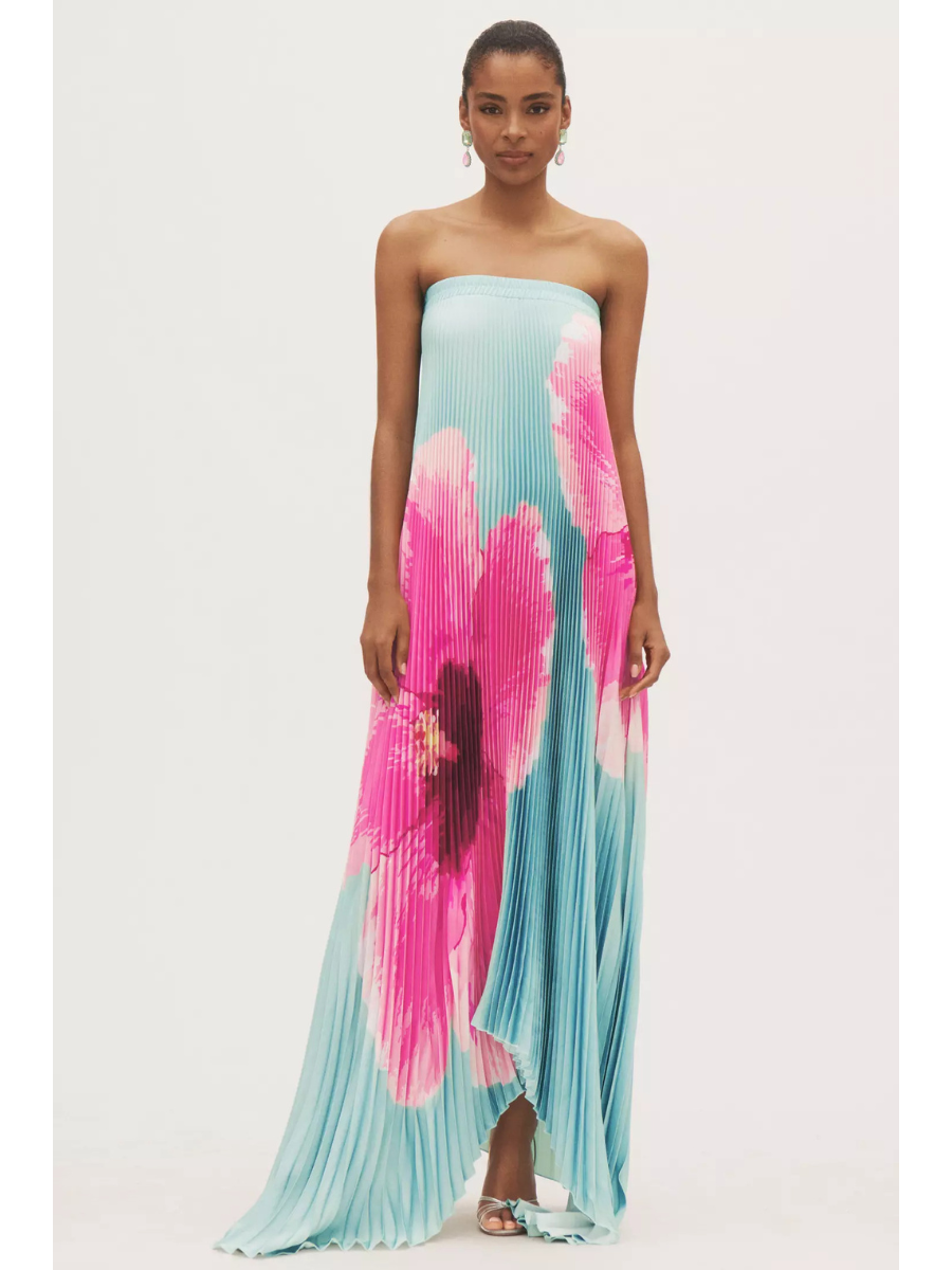 Vestido Longo Plissado Foral Modern Jasminy